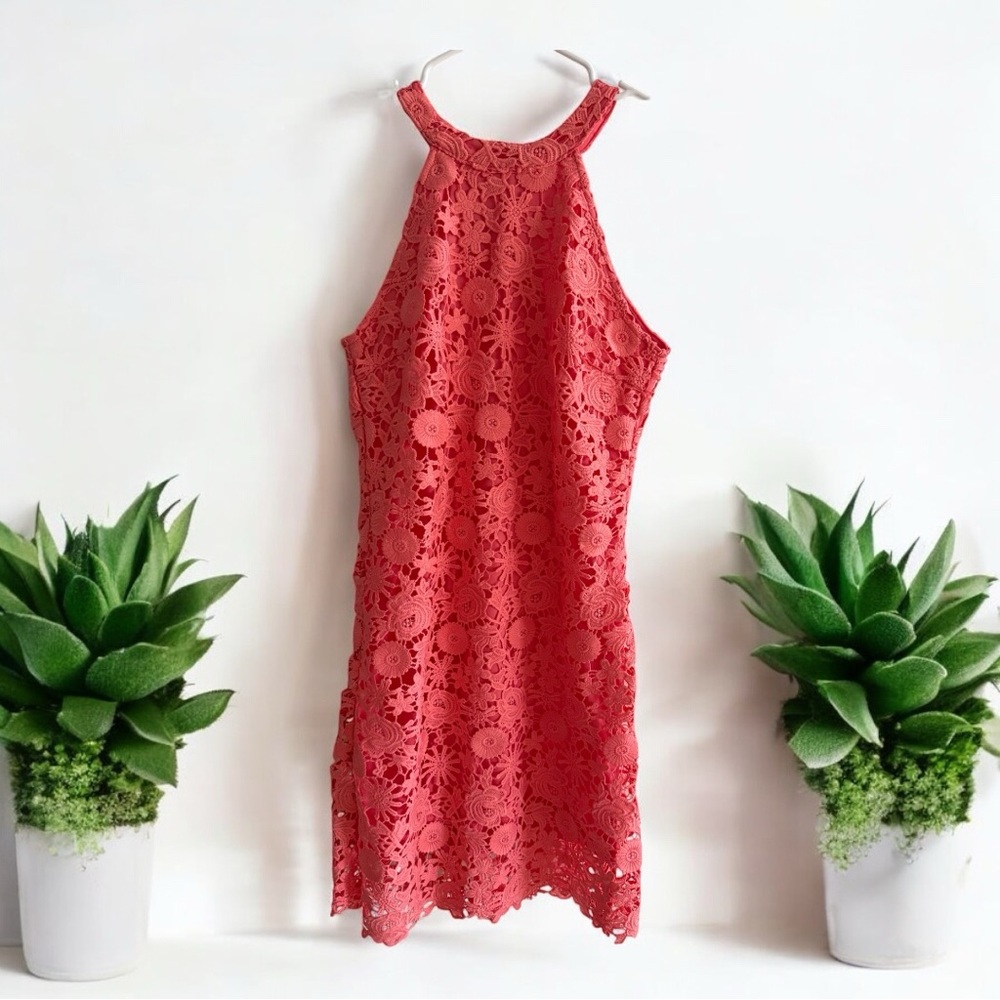 Pink Lily Red Sheath Cocktail Dress Sleeveless Halter Midi